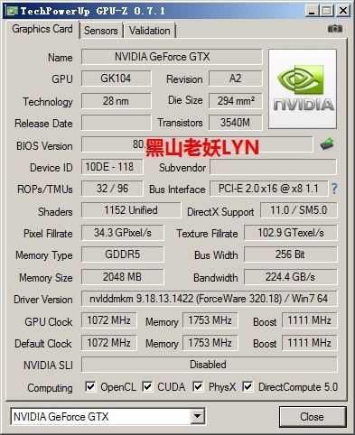 GeForce GTX 760 GPU-Z Screenshot