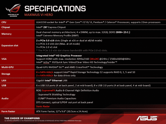 ASUS Maximus VI Hero Z87 Motherboard