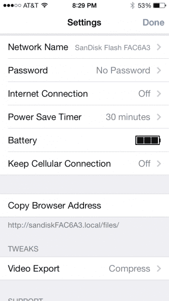 SanDisk Connect Wireless Flash Drive Settings