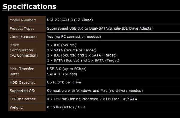 Specifications