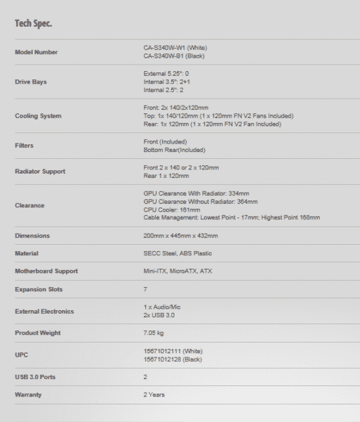 S340W Specs