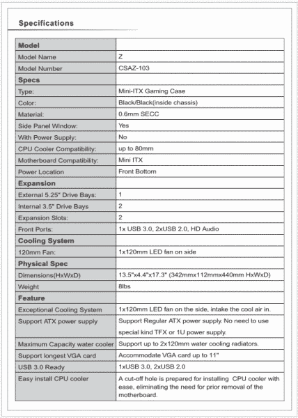 Specifications