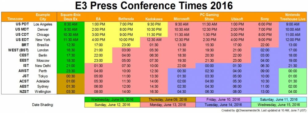 E3 2016 Press Conference Schedule