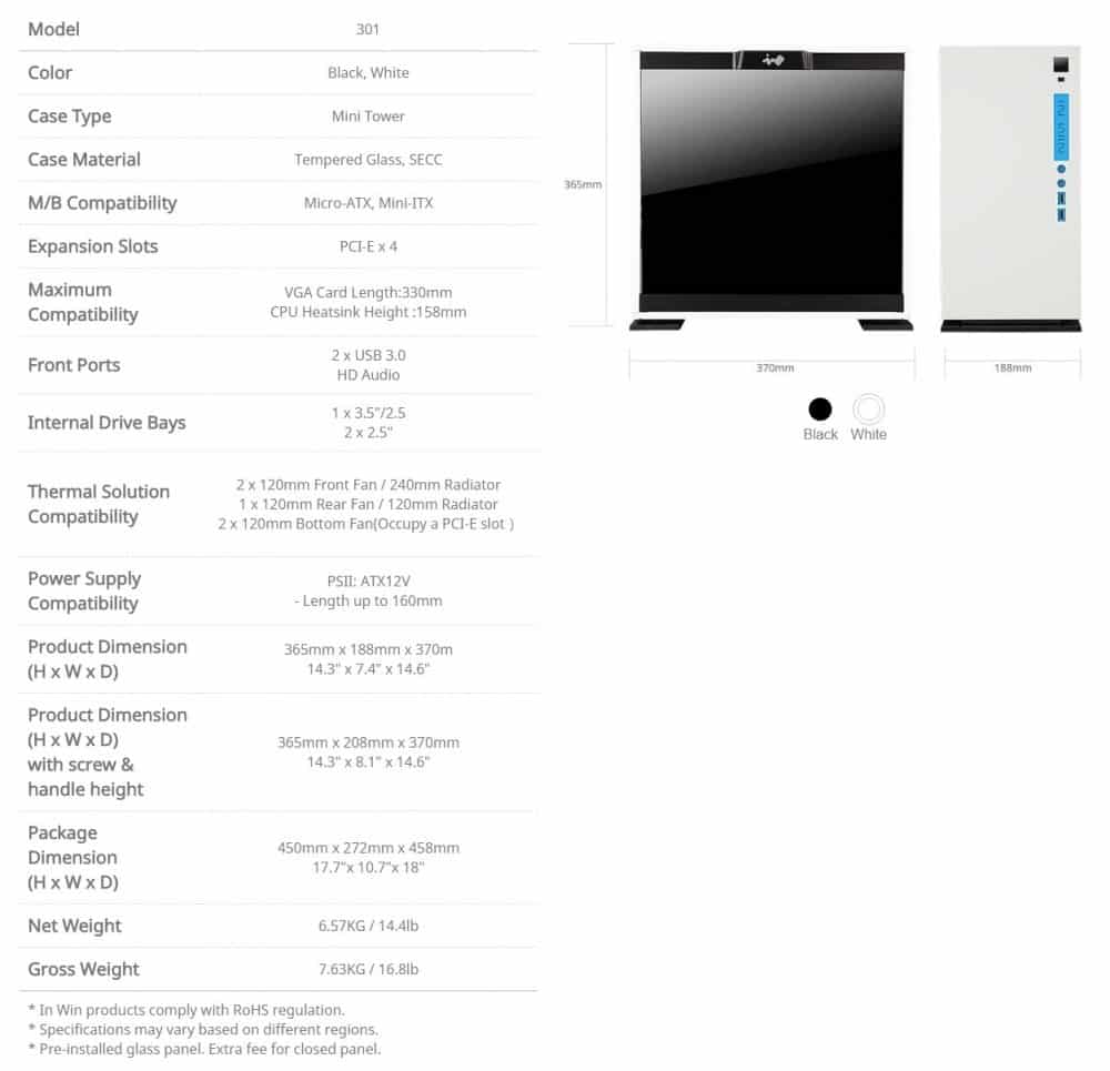 inwin 301 specs