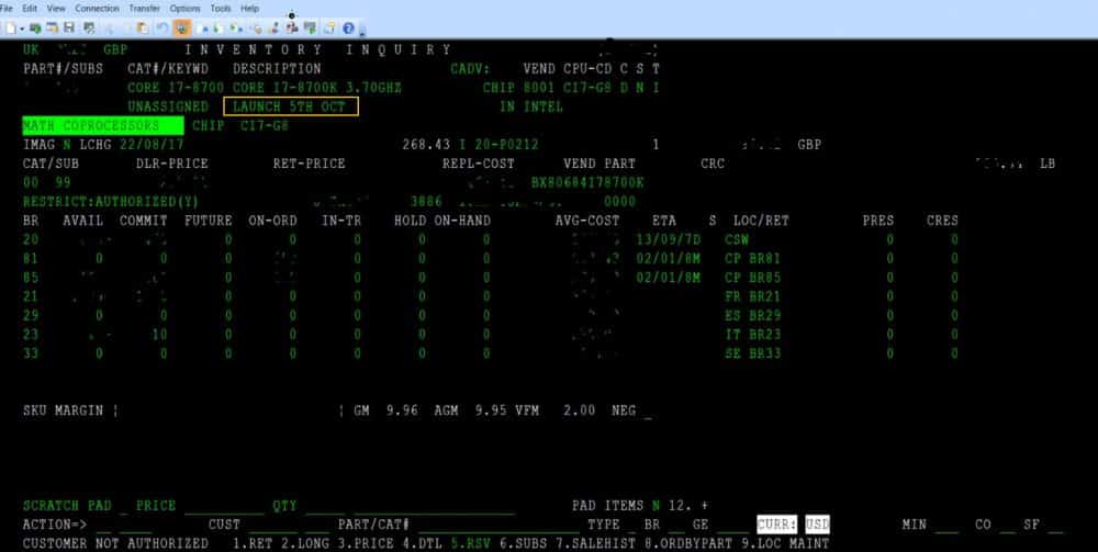 Intel i7 8700K launch date