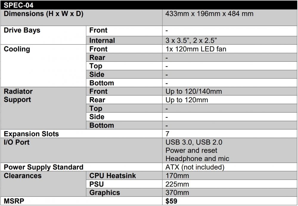 SPEC 04 TG Specs
