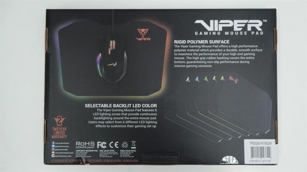 Patriot Viper Gaming LED Mouse Pad Box2 Large