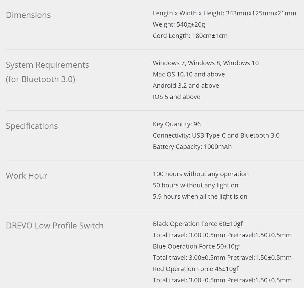 drevo specs
