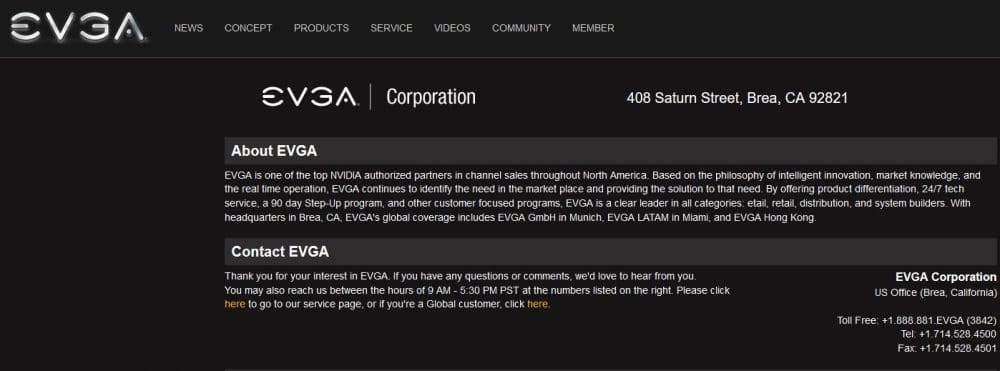 evga page