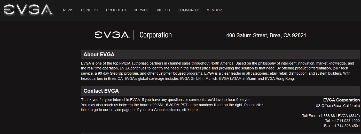 evga page