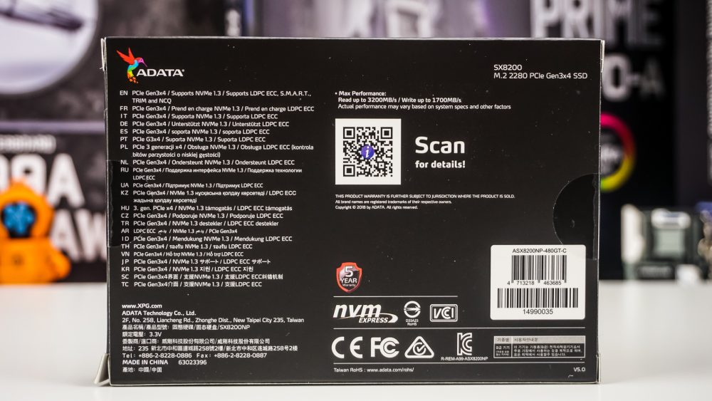 ADATA XPG SX8200 480GB M.2 NVMe PCIe Solid State Drive