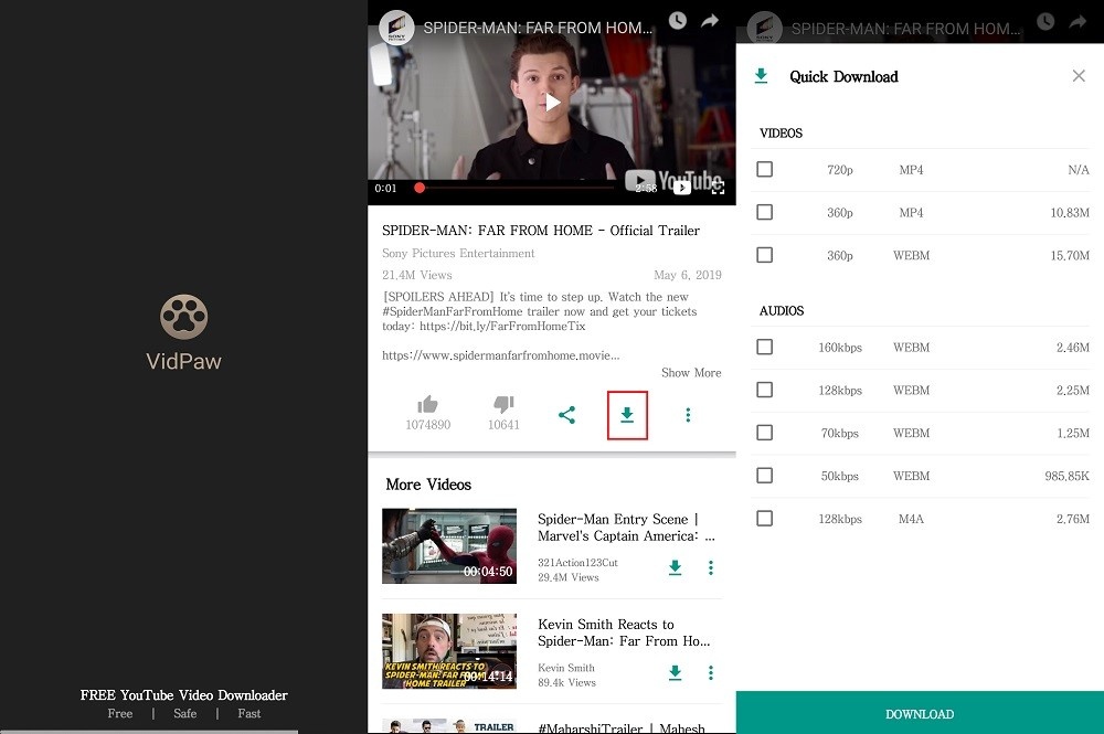 Download YouTube to MP4 on VidPaw App