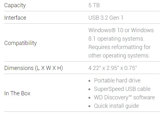 wd specs
