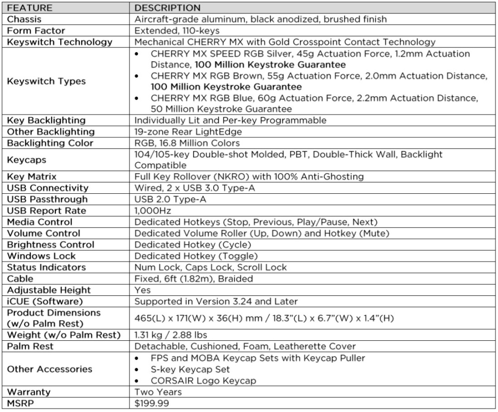 k95 rgb platinum xt specs