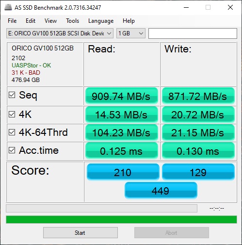 orico gv100 as ssd