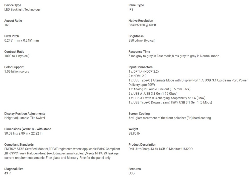 dell u4320q specs