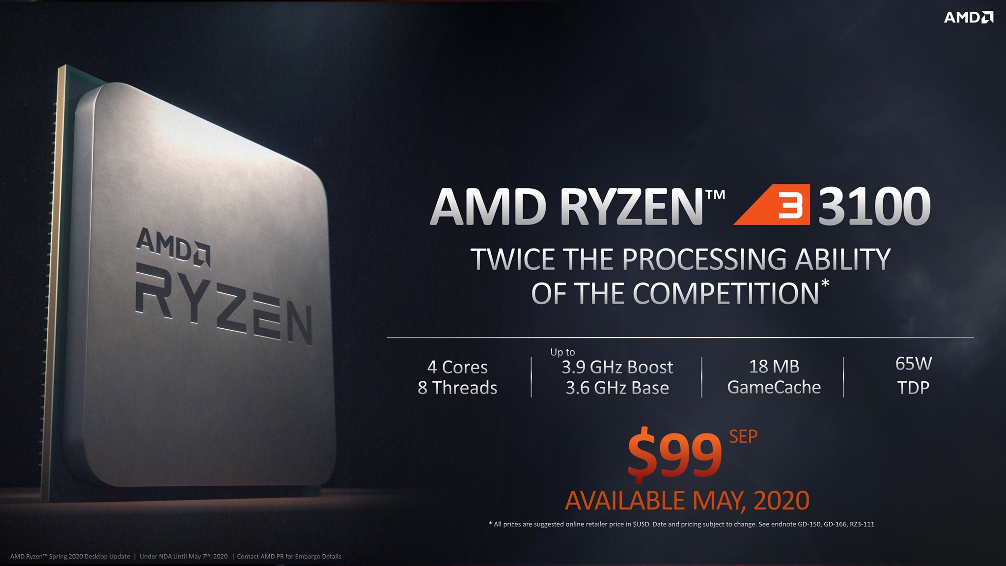 AMD Ryzen 3000 CPU Zen 2 Official Ryzen 3 3100