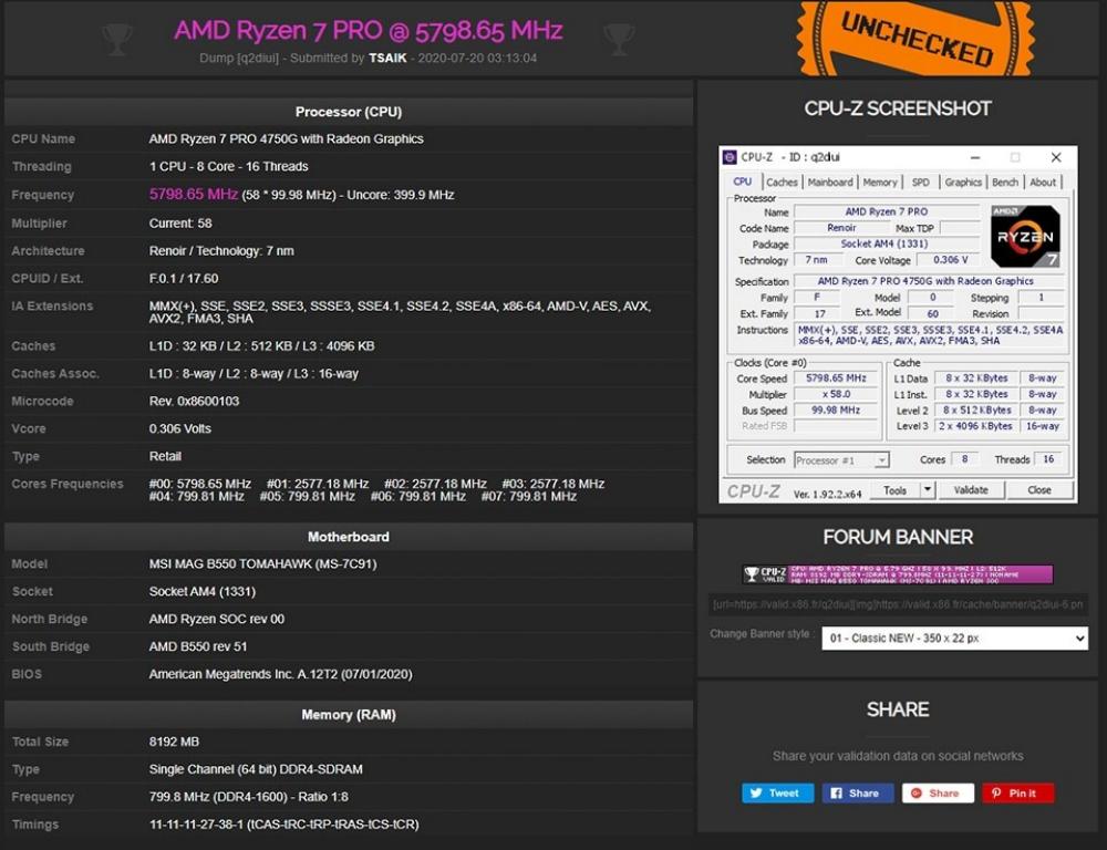 AMD Ryzen 4000G overclocking MSI