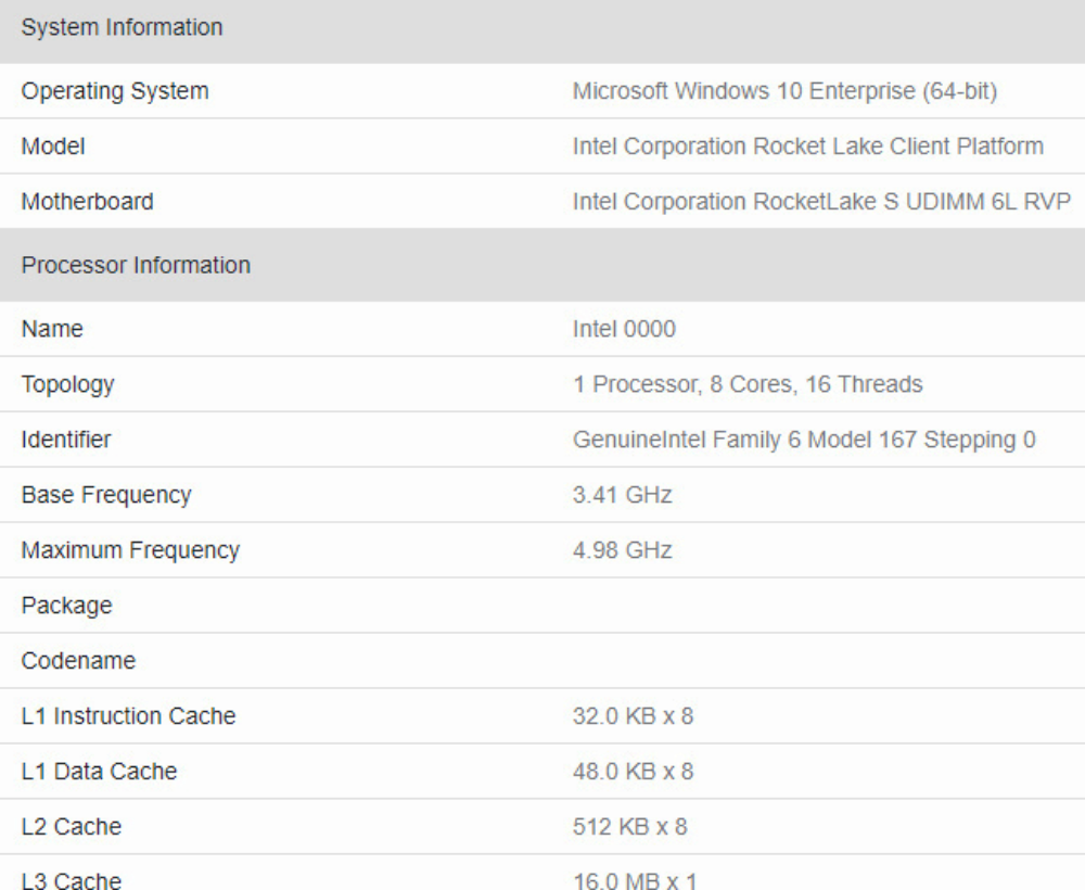 Intel Rocket Lake Geekbench