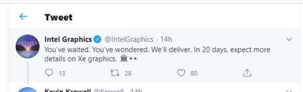 Intel Xe Tweet