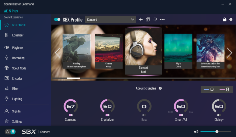 sbx profiles section sound blaster command