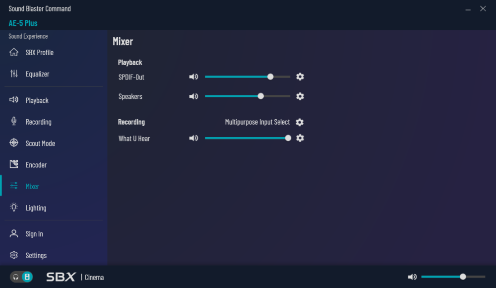 mixer sound blaster command