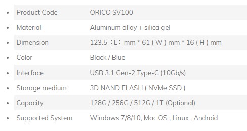sv100 specs