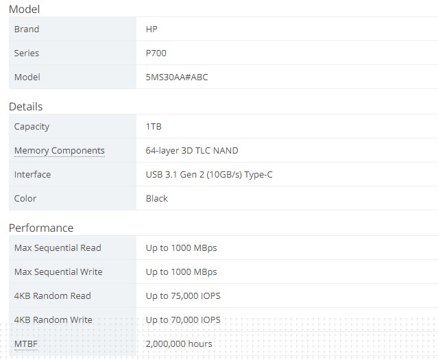 hp p700 specs