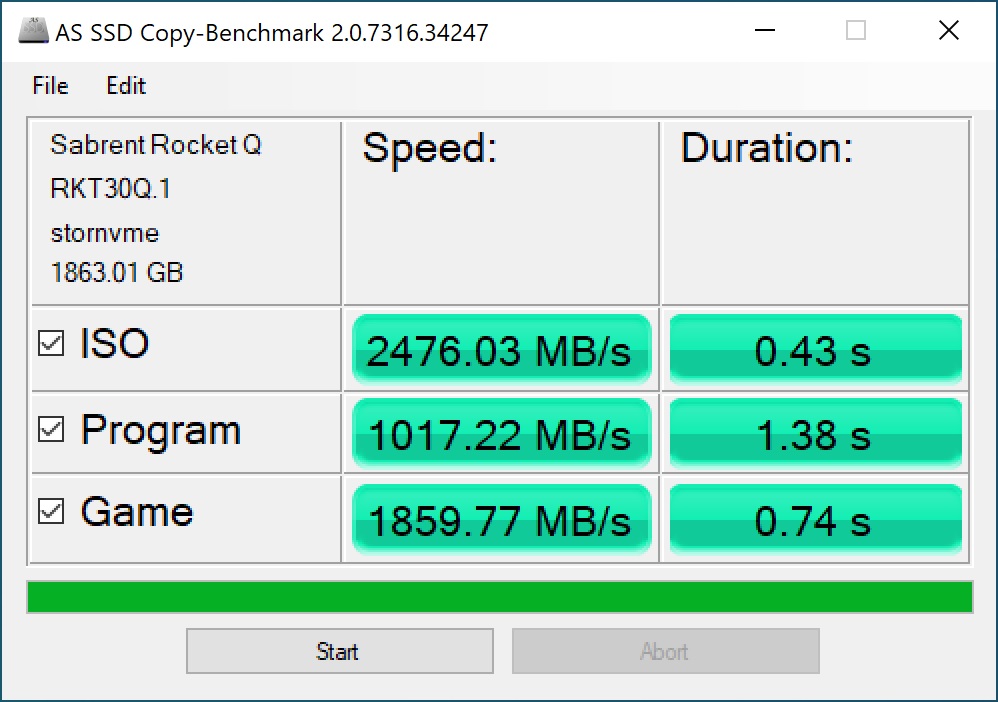 sabrent rocket q sandra as ssd 3