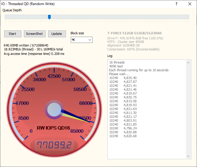 Vulcan G SSD random write Que Depth