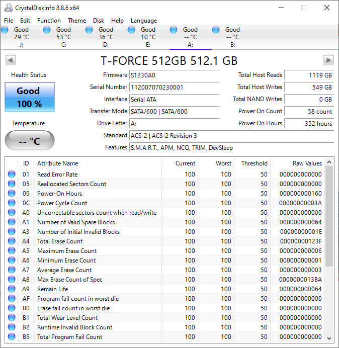 Vulcan G SSD Crystal Disk Info