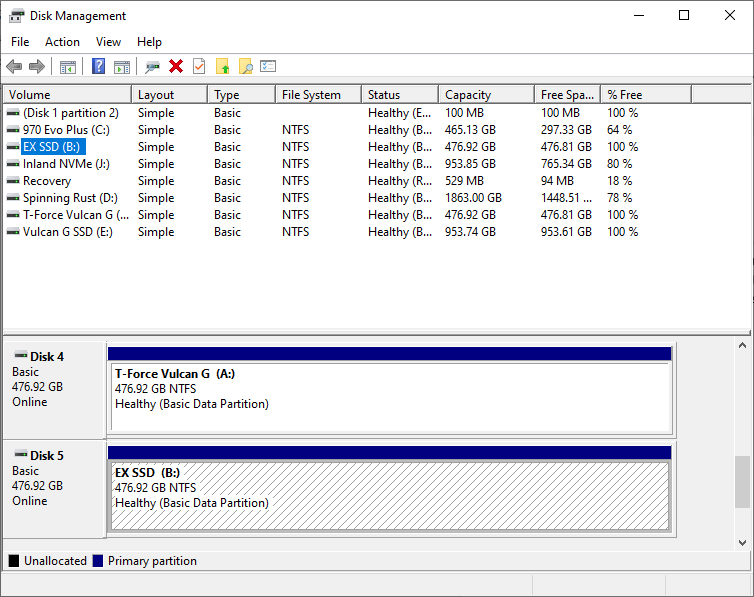 Disk Management Vulcan G SSD