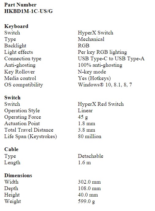 hyperx one2 mini specs