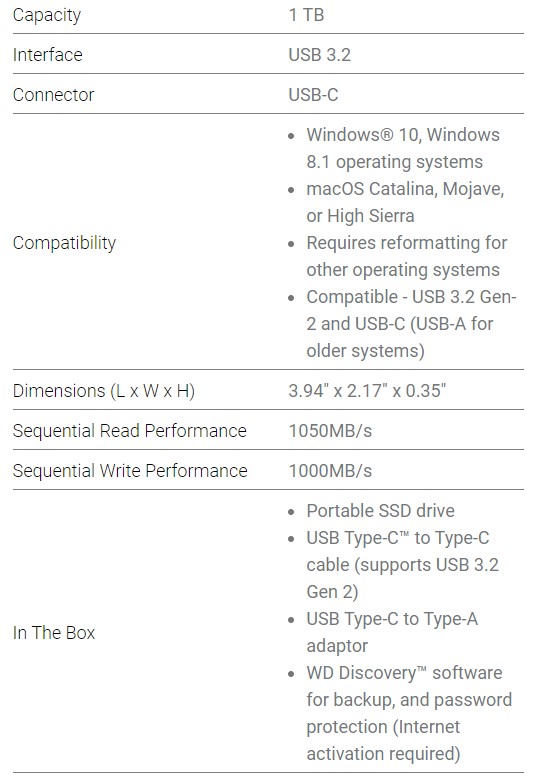 wd mypassport specs