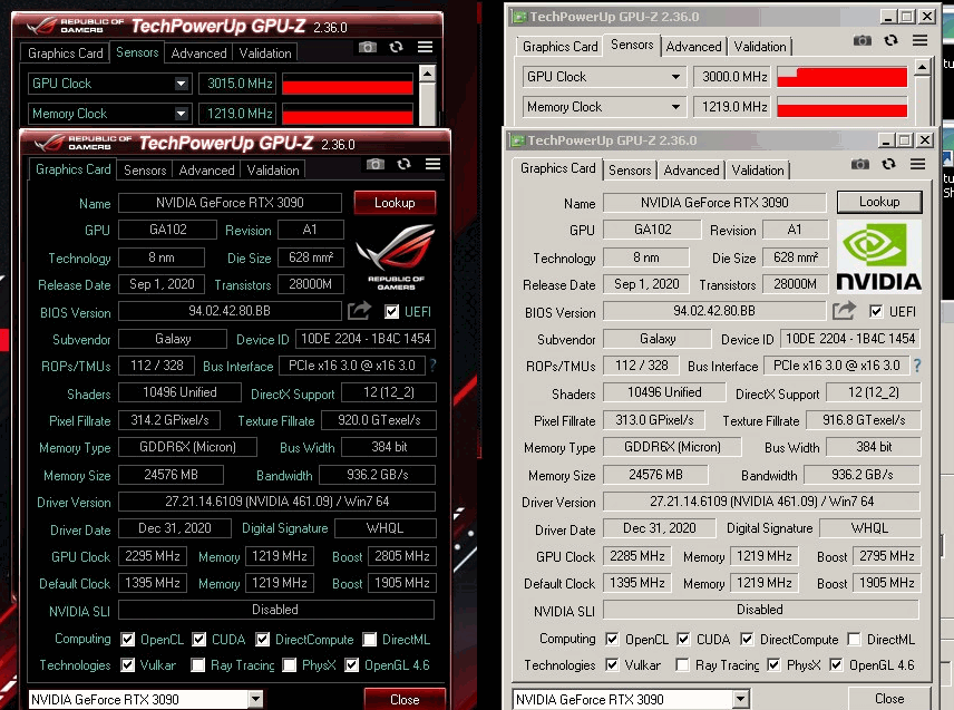 GALAX HOF RTX3090 GPUZ 3GHZ