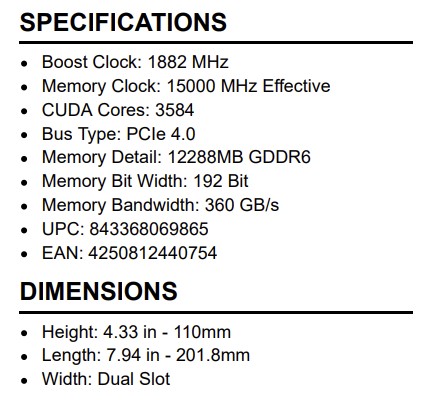evga rtx3060 specs