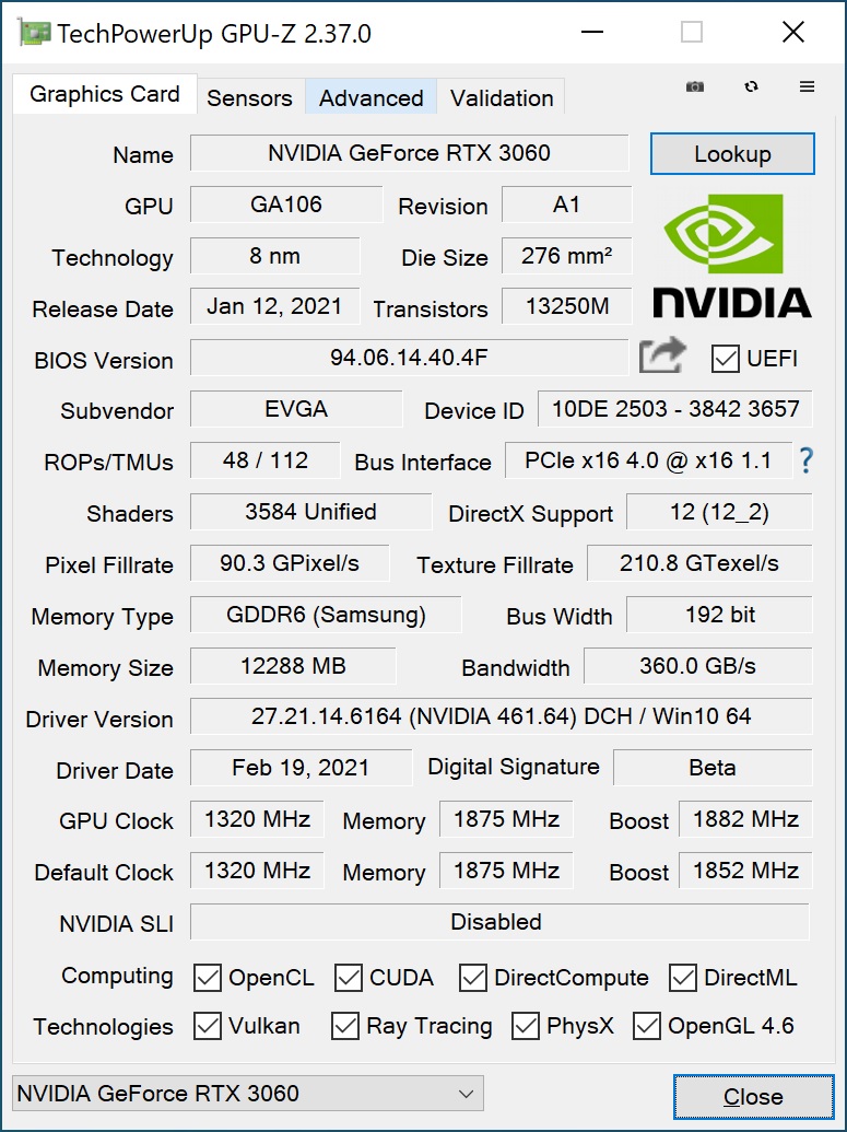 msi rtx3060 info