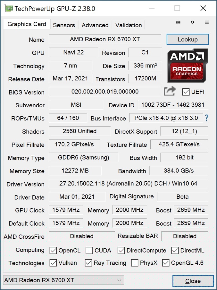 msi 6700xt info