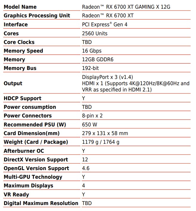 msi rx6700xt specs