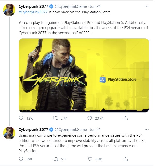cyberpunk 2077 back on store