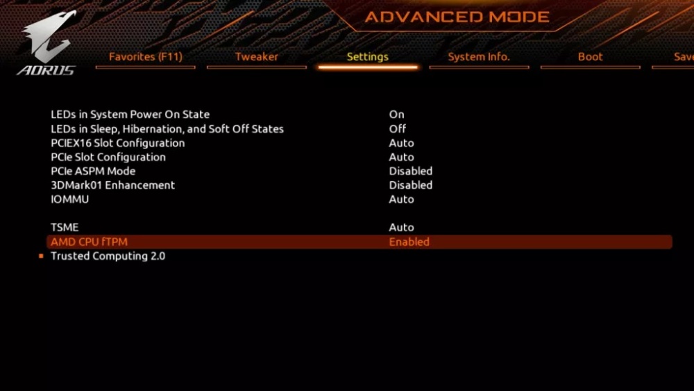 Gigabyte AMD fTPM