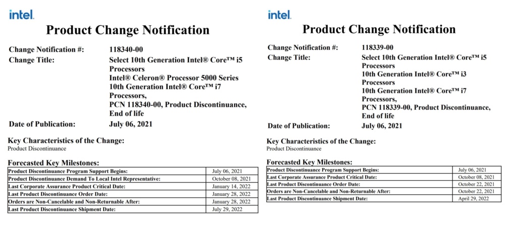 Intel Cometlake discontinued