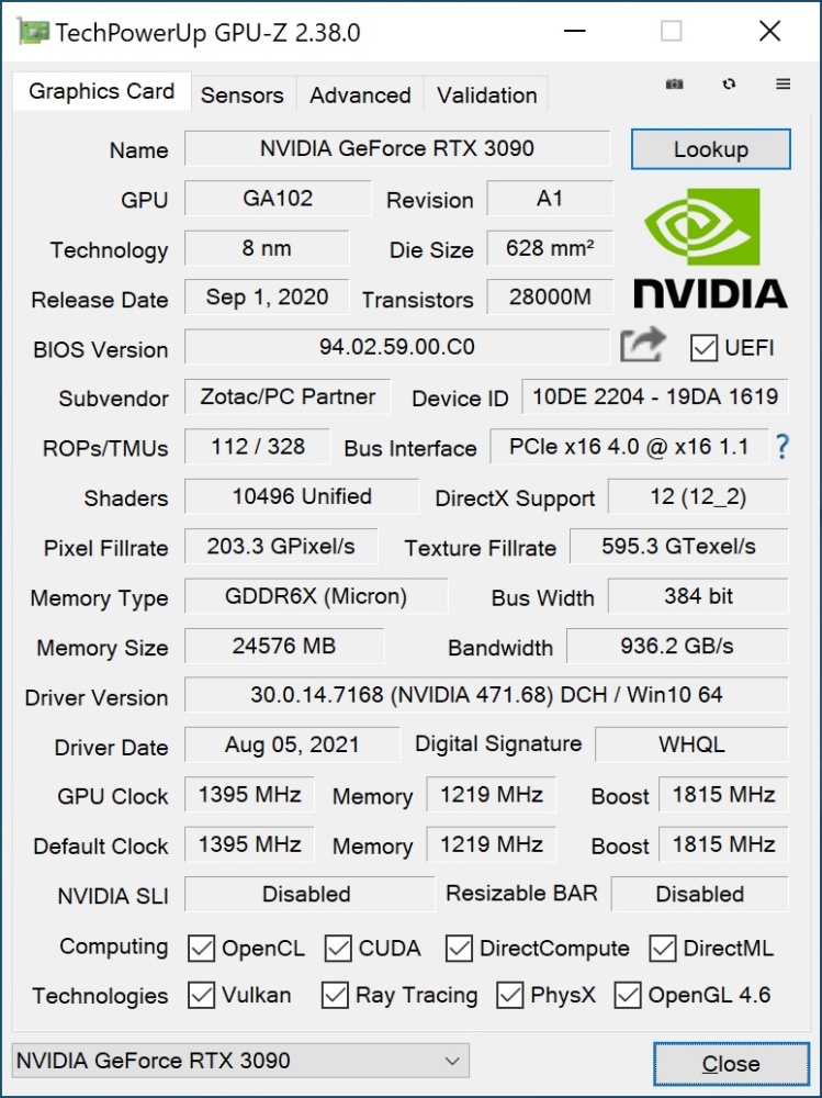 zotac rtx 3090 info