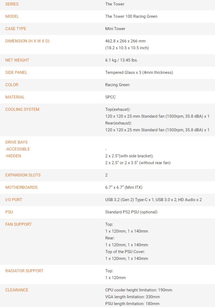 the tower 100 specs
