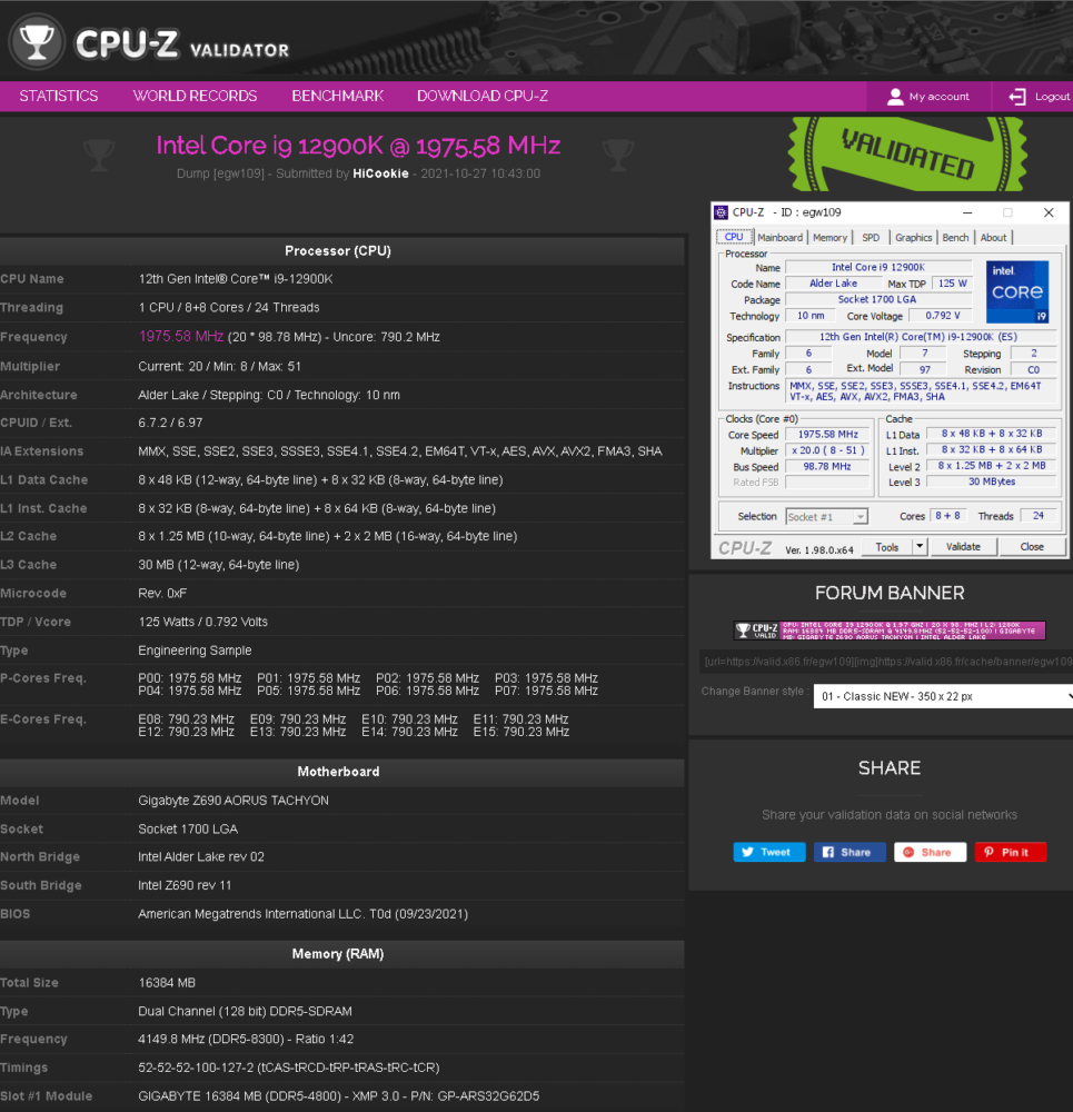 HICOOKIE 12900K 8GHZ DDR4 8300 2