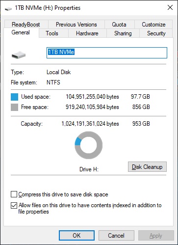 Disk Properties VPN110
