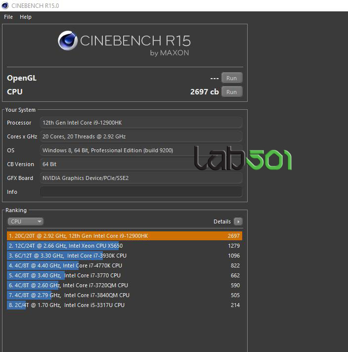 Intel 12900HK CinebenchR15