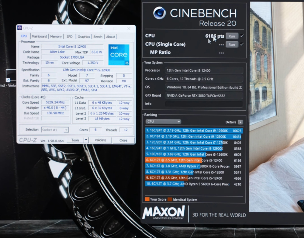 Intel Core 12400 12600 CPUZ Cinebench