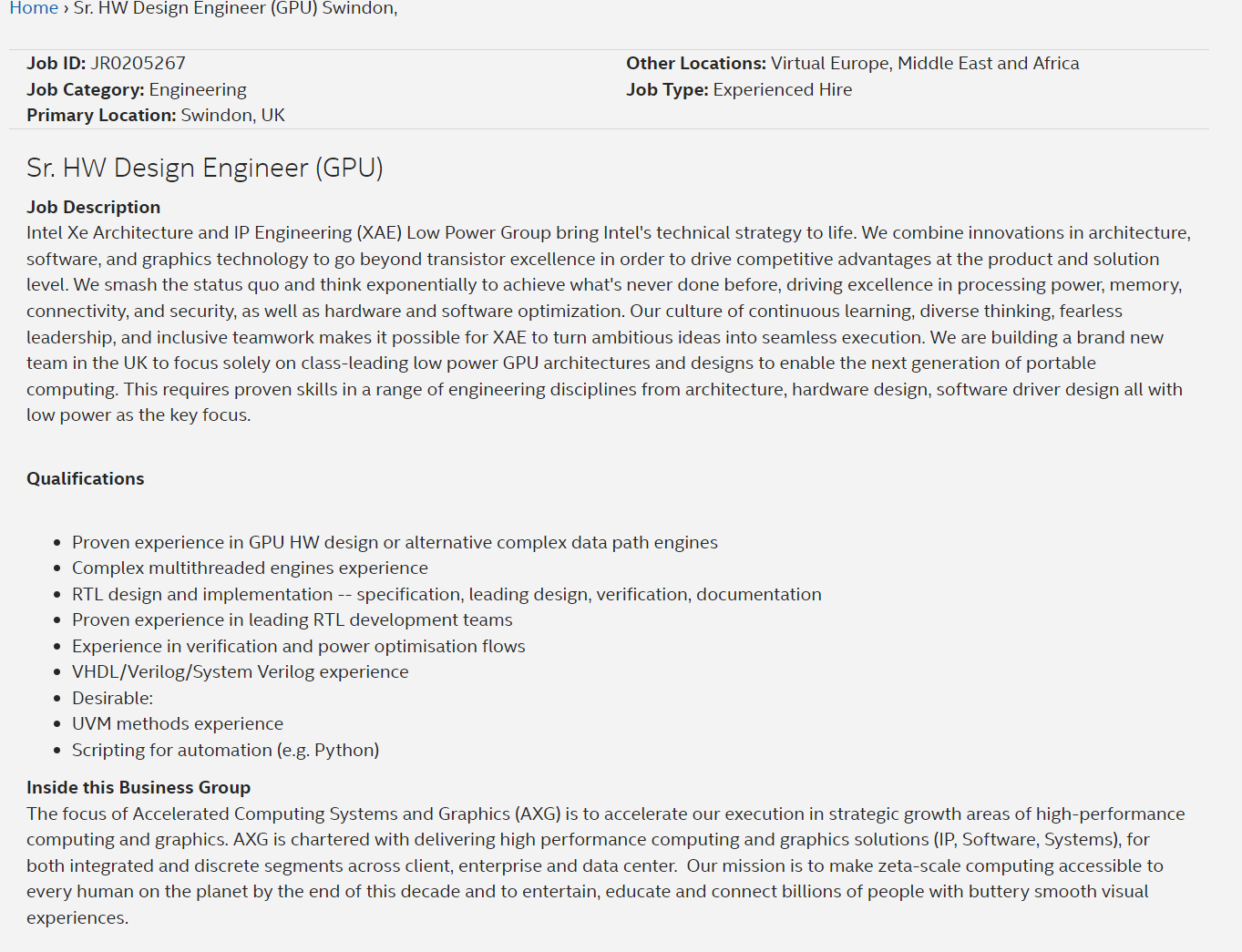 Intel Low END GPU Job offer