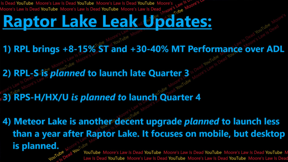 Intel Raptor Lake Release Date MLID